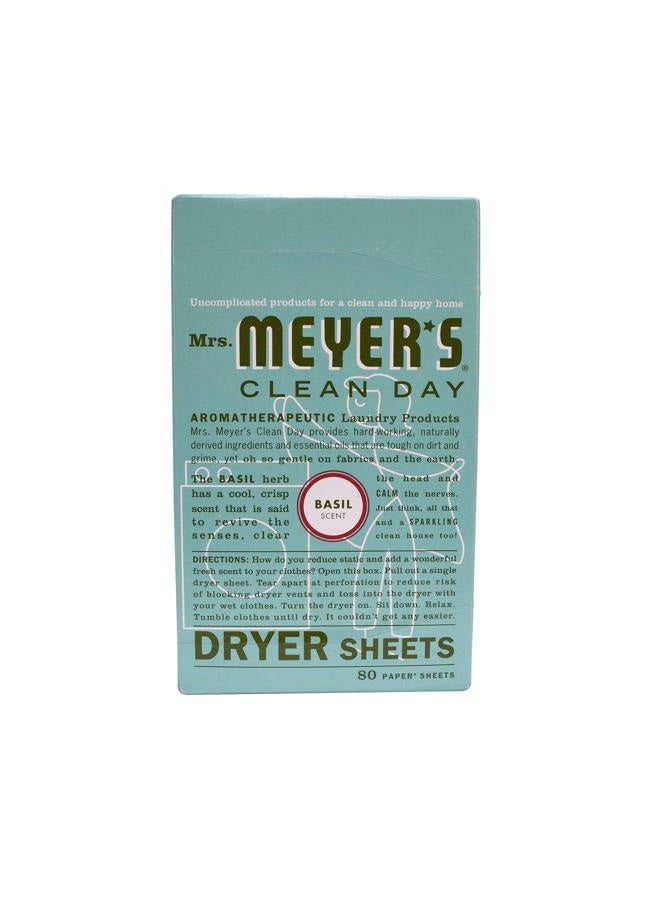 MRS. MEYER'S CLEAN DAY Dryer Sheets, Fabric Softener, Reduces Static, Infused with Essential Oils, Basil, 80 Count - Image 1