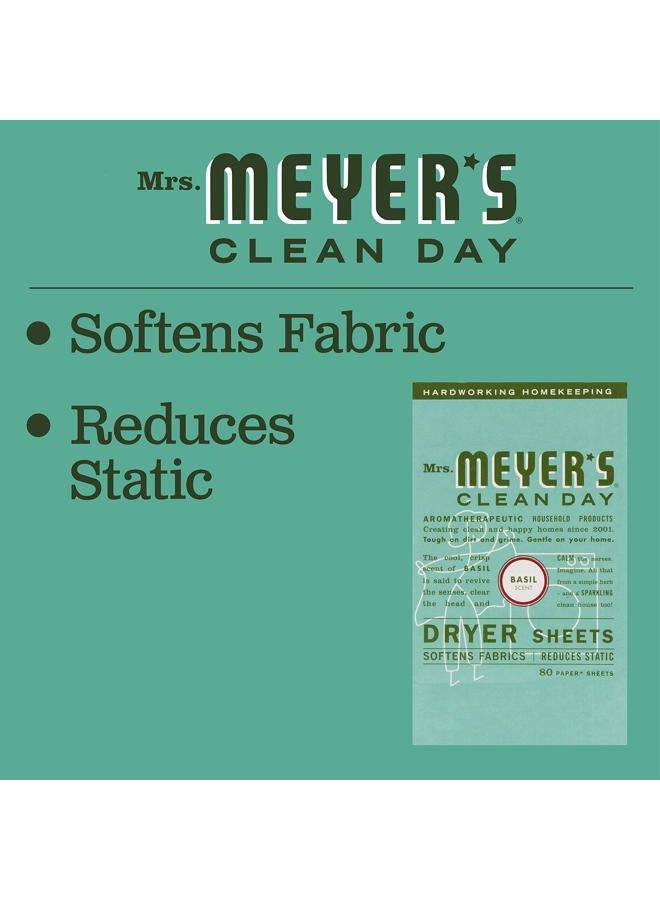MRS. MEYER'S CLEAN DAY Dryer Sheets, Fabric Softener, Reduces Static, Infused with Essential Oils, Basil, 80 Count - Image 3