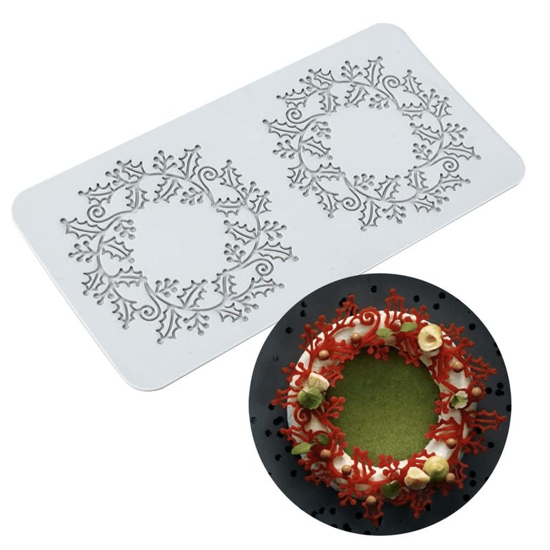 TUKE Lace Molds for Cake Decorating 3D Leaf Silicone Molds for Baking Gummy Molds Clay Fondant Molds Lace Mats Flower Honeycomb Bee Pattern for Sugar Chocolate Polymer (Leaf_10.72x5.4x0.12inch_U) - Image 1