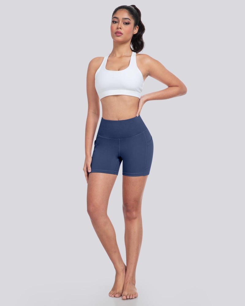 LZYVOO Biker Spandex Shorts Women, High Waisted Tummy Control Workout Yoga Shorts with Pockets(5" Black/Dgrey/Navy/Wine/JGreen-L) - Image 2