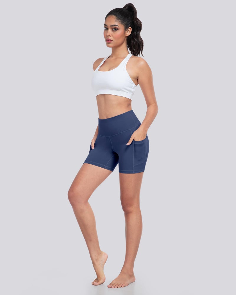 LZYVOO Biker Spandex Shorts Women, High Waisted Tummy Control Workout Yoga Shorts with Pockets(5" Black/Dgrey/Navy/Wine/JGreen-L) - Image 4