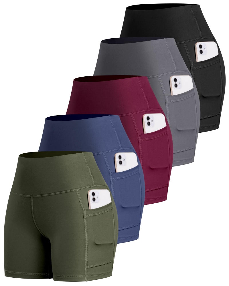 LZYVOO Biker Spandex Shorts Women, High Waisted Tummy Control Workout Yoga Shorts with Pockets(5" Black/Dgrey/Navy/Wine/JGreen-L) - Image 1
