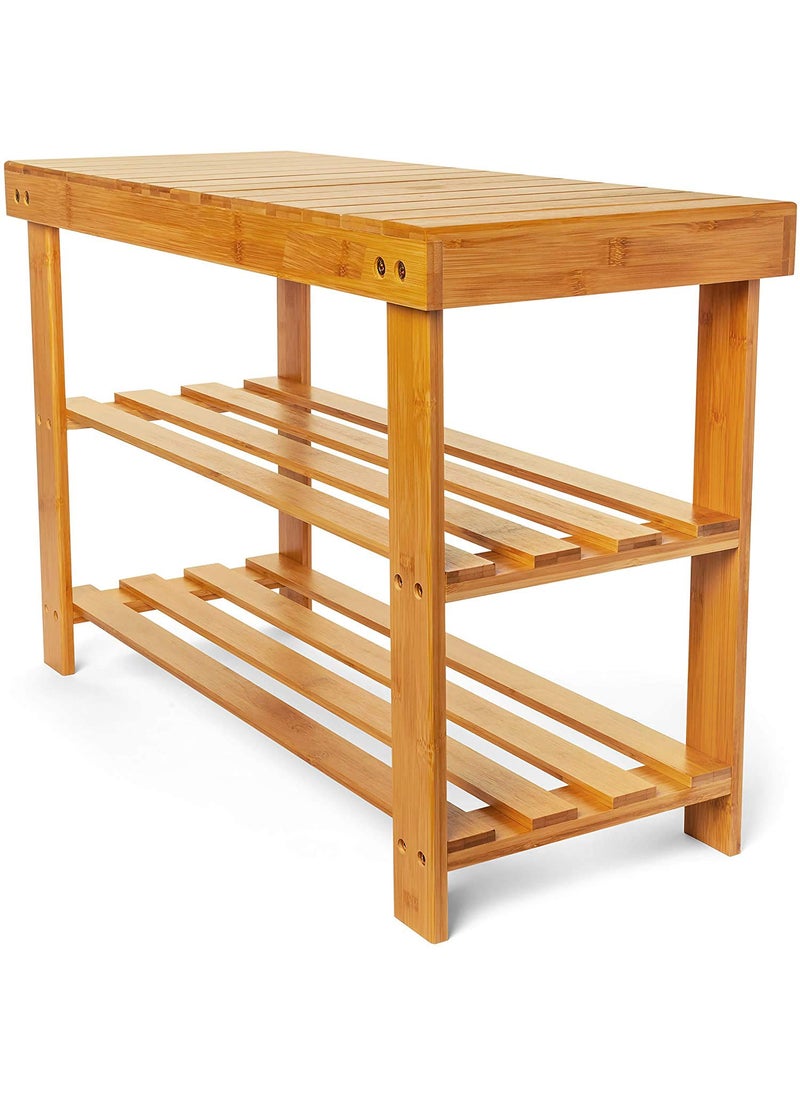 Beauty Panda Beauty Panda Teak Wood 3 Tier Shoe Rack Bench Premium Shoe Organizer or Entryway Bench Perfect for Shoe Cubby Entry Bench or Living Room SH02 Natural Wood  - Image 3