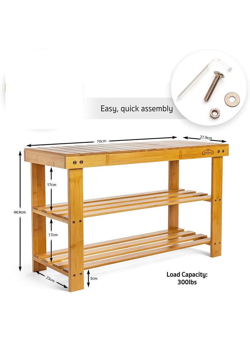 Beauty Panda Beauty Panda Teak Wood 3 Tier Shoe Rack Bench Premium Shoe Organizer or Entryway Bench Perfect for Shoe Cubby Entry Bench or Living Room SH02 Natural Wood  - Image 2