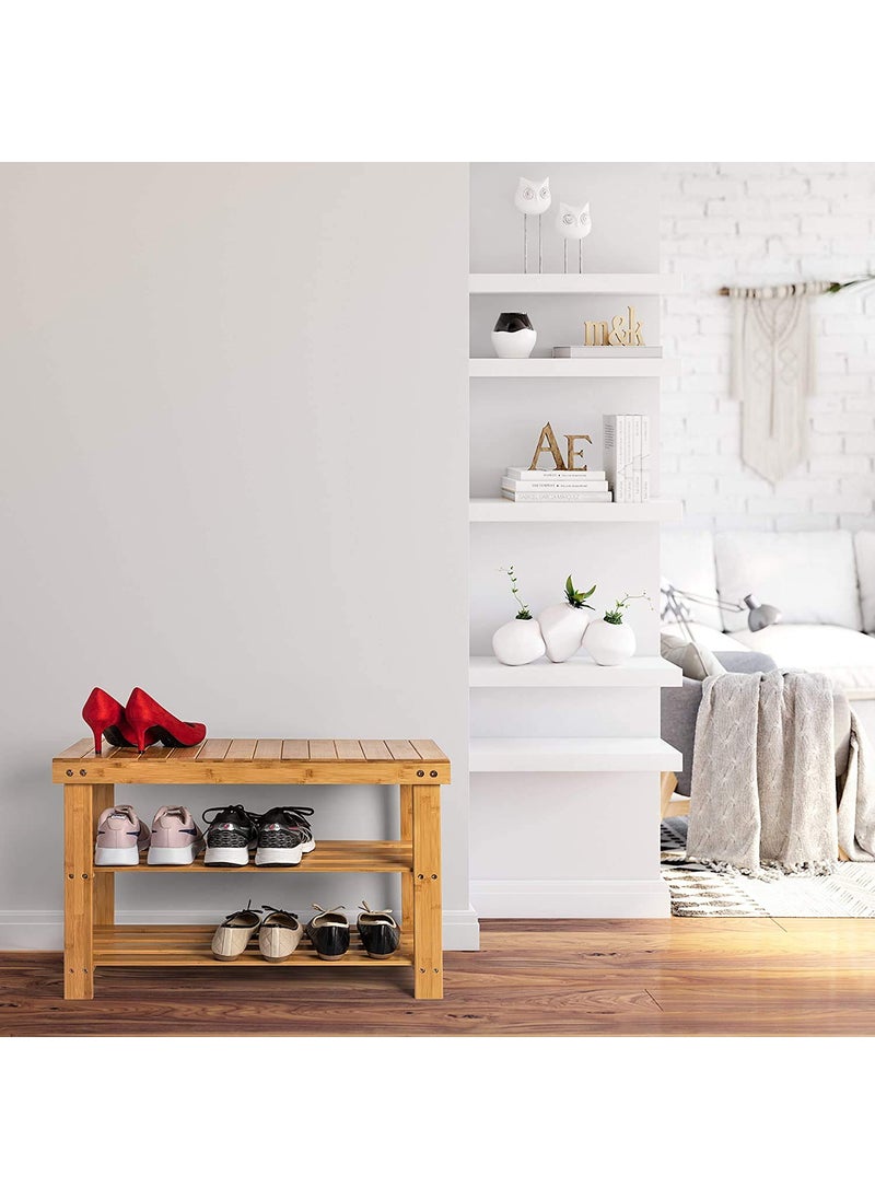 Beauty Panda Beauty Panda Teak Wood 3 Tier Shoe Rack Bench Premium Shoe Organizer or Entryway Bench Perfect for Shoe Cubby Entry Bench or Living Room SH02 Natural Wood  - Image 1