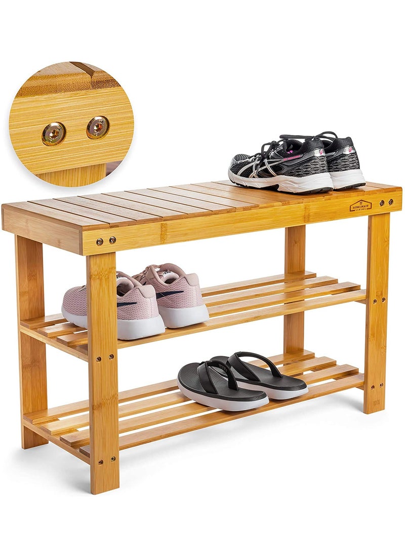 Beauty Panda Beauty Panda Teak Wood 3 Tier Shoe Rack Bench Premium Shoe Organizer or Entryway Bench Perfect for Shoe Cubby Entry Bench or Living Room SH02 Natural Wood  - Image 5
