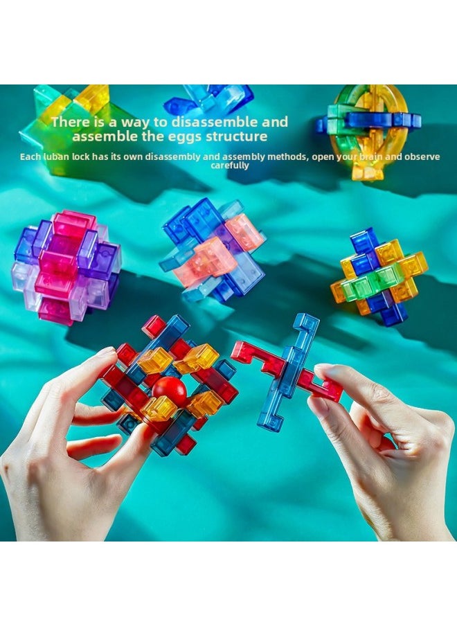 Generic - Lu Ban Lock Kong Ming Lock Full Set Of Children's Power Toys Primary School Students Unlock Ring Button Birthday 6-12 Years Old-Color:Twelve-piece Set B Version [guochao Gift Box] Comes With Video + Illustrations - Image 1