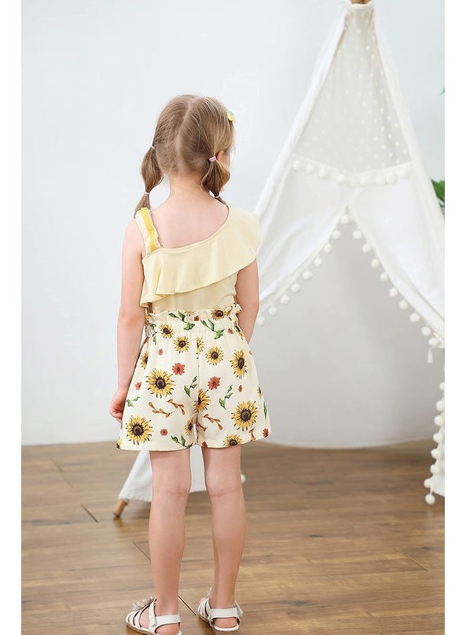 DISAUR Toddler Girls Clothes (12M-5T) Baby Girl Summer Outfits Ruffle Off Shoulder Sleeveless Tops Floral Shorts Set Apricot - Image 3