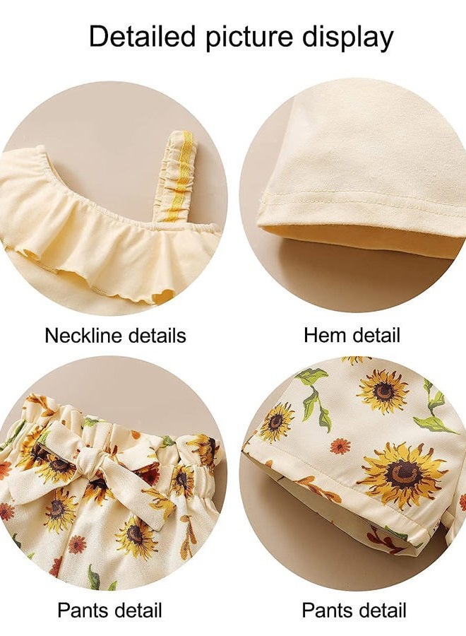 DISAUR Toddler Girls Clothes (12M-5T) Baby Girl Summer Outfits Ruffle Off Shoulder Sleeveless Tops Floral Shorts Set Apricot - Image 5