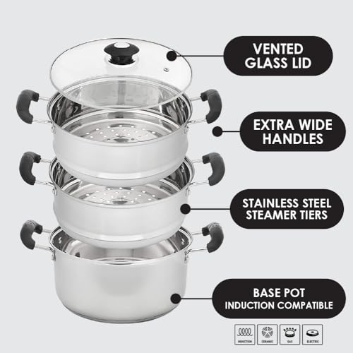 Concord Cookware كونكورد 10" وعاء بخار من الفولاذ المقاوم للصدأ 3 طبقات 24 سم (متوافق مع الحث) - Image 4
