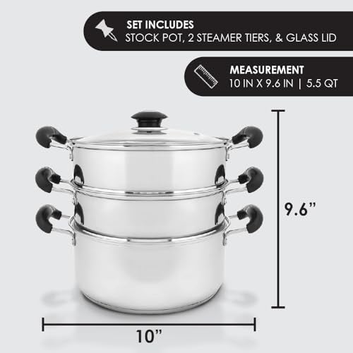 Concord Cookware كونكورد 10" وعاء بخار من الفولاذ المقاوم للصدأ 3 طبقات 24 سم (متوافق مع الحث) - Image 2