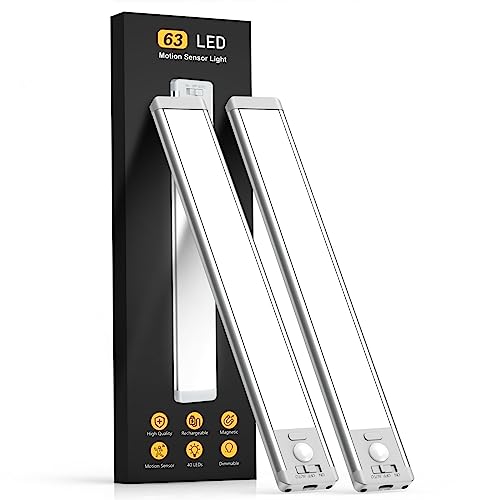MCGOR Under Cabinet Lighting, 14.7" Rechargeable Motion Sensor Light Indoor, 2 Pack Magnetic Dimmable Closet Lights, Wireless Under Counter Lights for Kitchen, Stairs,Hallway - Image 1