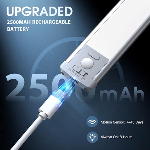MCGOR Under Cabinet Lighting, 14.7" Rechargeable Motion Sensor Light Indoor, 2 Pack Magnetic Dimmable Closet Lights, Wireless Under Counter Lights for Kitchen, Stairs,Hallway - Image 5