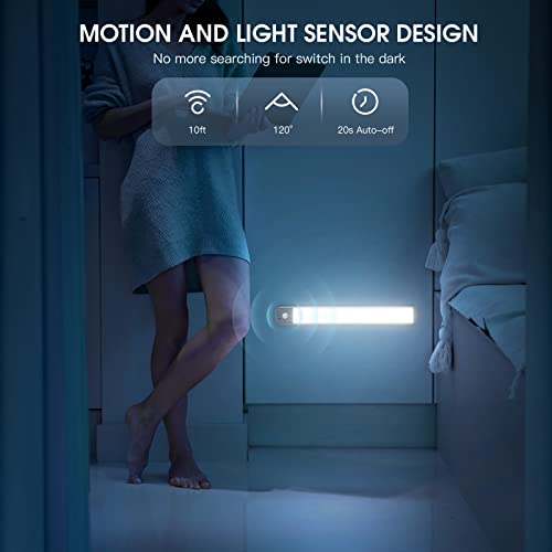 MCGOR Under Cabinet Lighting, 14.7" Rechargeable Motion Sensor Light Indoor, 2 Pack Magnetic Dimmable Closet Lights, Wireless Under Counter Lights for Kitchen, Stairs,Hallway - Image 3