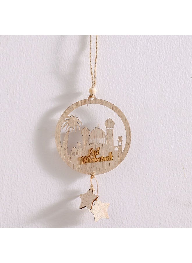 Danube Home Afreen Wood Masjid Hanging Decor - 10X0.5X16Cm Natural Brown Layered Wood Ornament Festive Figurines For Home Decor Collection Elegant Wall Art Decorative Home Accessories - Image 1