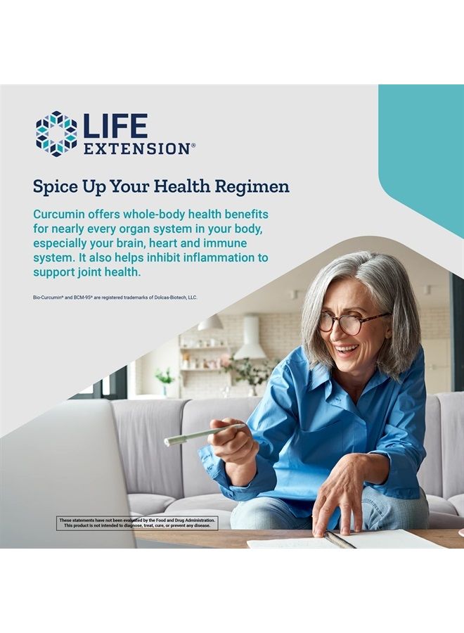 Life Extension مستخلص الكركم سوبر بيو-كركمين - كركمين عالي الامتصاص لدعم صحة الجسم بالكامل - خالي من الغلوتين، غير معدل وراثيًا، نباتي - 60 كبسولة نباتية - Image 3