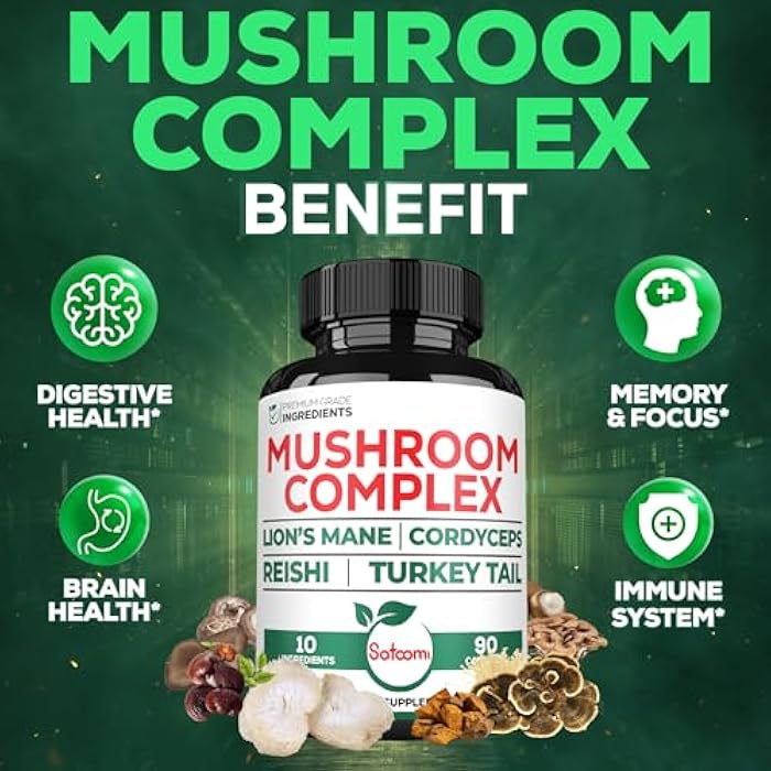 Satoomi 10in1 Lions Mane Supplement Complex - Blended with Cordyceps Sinensis, Reishi Mushroom, Turkey Tail Mushroom & Others - 90 Count for 3 Months - Image 5