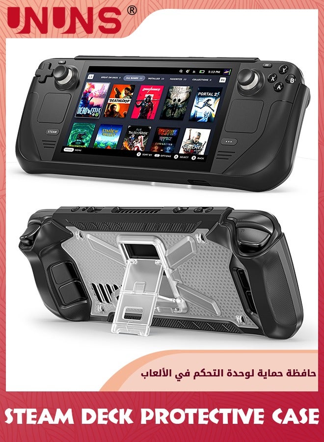 UNUNS Kickstand Case for Steam Deck Black,Full Protection And Reliable Accessory With Kickstand Function/Strap,Shockproof Non-Slip Protective Case Compaticable With Steam Deck  - Image 1
