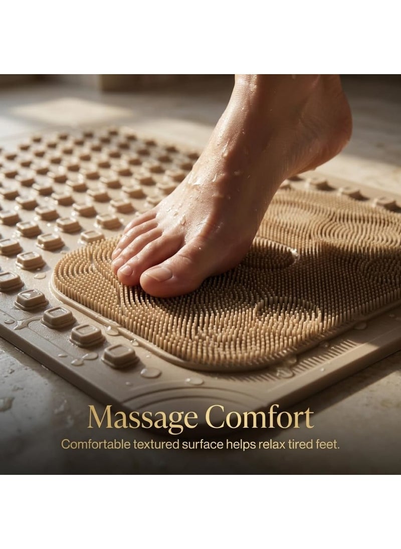 دواسة بانيو PVC مانعة للانزلاق، مشاية دش بفتحات تصريف مياه، سطح بملمس مساج للقدمين - بيج - 70x40 سم - Image 3