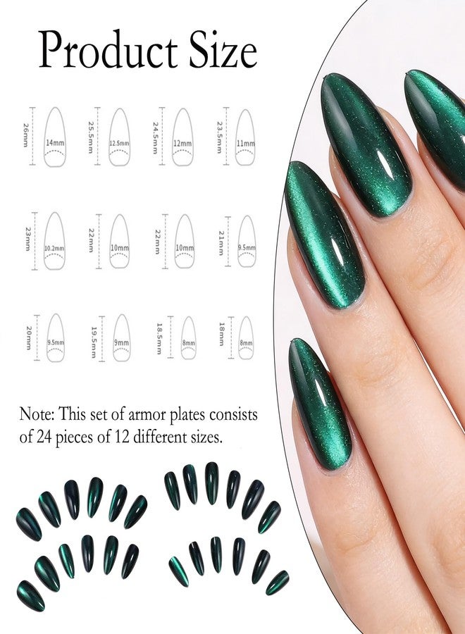 FFZDENA 24 Pcs Fake Nails, Cat Eye Press On Nails, Chameleon Blue Green Cat Eye Effect, Cat Eye Nails, Reusable Artificial Nail Set, Suitable For Wedding Parties, Daily Fashion - Image 2
