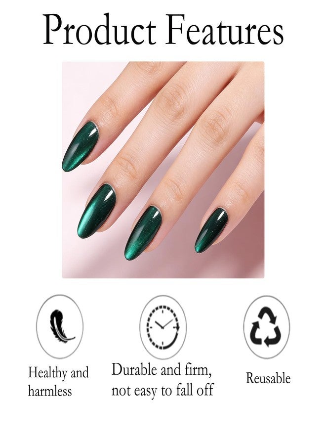 FFZDENA 24 Pcs Fake Nails, Cat Eye Press On Nails, Chameleon Blue Green Cat Eye Effect, Cat Eye Nails, Reusable Artificial Nail Set, Suitable For Wedding Parties, Daily Fashion - Image 4