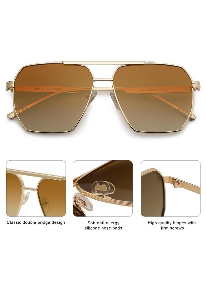 Sojos Retro Oversized Square Polarized Sunglasses For Women Men Vintage Shades Uv400 Classic Large Metal Sun Glasses Sj1161 With Gold Brown  - Image 4