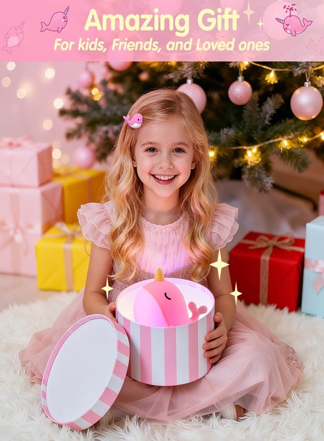 Fuloon Narwhal Night Light with Whale Shape, Squishy Silicone Kids Lamp, Safe & Soothing Touch Control for Kids and Babies, USB-C Rechargeable, 30-Min Auto Timer, Gift Idea (Pink) - Image 5