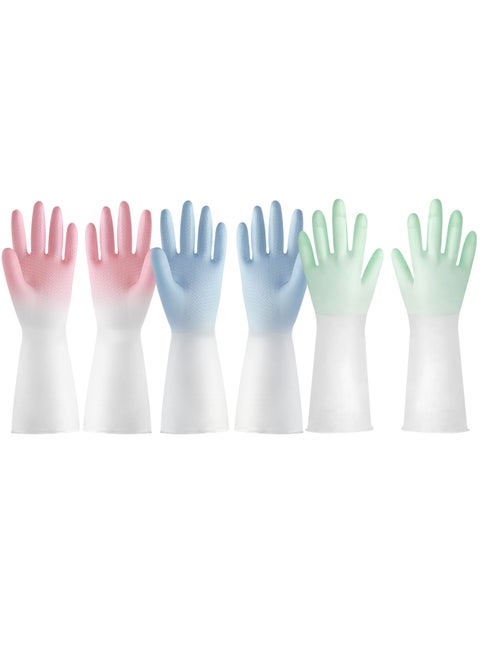 3-Pairs Long Rubber Cleaning Gloves - Waterproof Dishwashing and Kitchen Household Gloves for Cooking, Bathroom, Gardening, and Multi-Purpose Cleaning Tasks, Durable and Skin-Friendly Design
