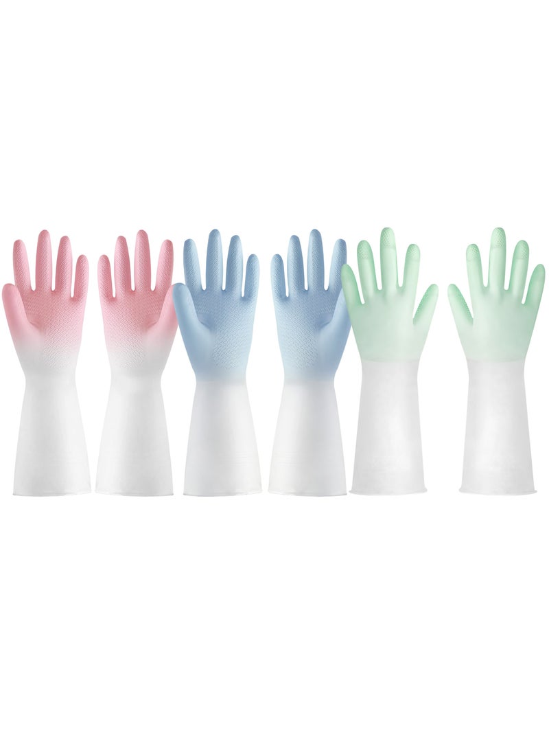 3-Pairs Long Rubber Cleaning Gloves - Waterproof Dishwashing and Kitchen Household Gloves for Cooking, Bathroom, Gardening, and Multi-Purpose Cleaning Tasks, Durable and Skin-Friendly Design