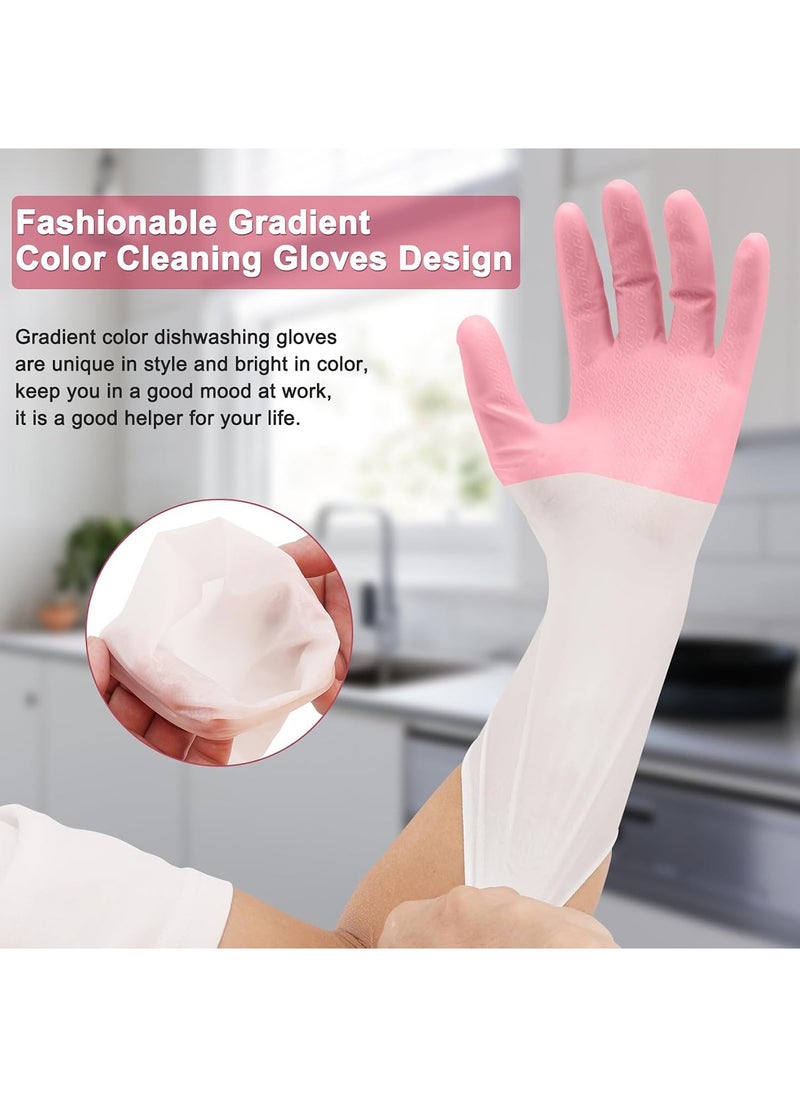 3-Pairs Long Rubber Cleaning Gloves - Waterproof Dishwashing and Kitchen Household Gloves for Cooking, Bathroom, Gardening, and Multi-Purpose Cleaning Tasks, Durable and Skin-Friendly Design