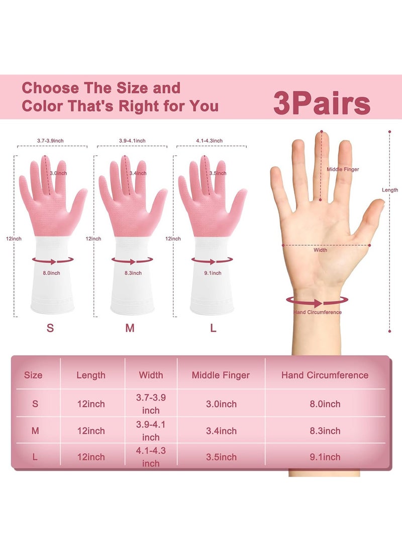 3-Pairs Long Rubber Cleaning Gloves - Waterproof Dishwashing and Kitchen Household Gloves for Cooking, Bathroom, Gardening, and Multi-Purpose Cleaning Tasks, Durable and Skin-Friendly Design