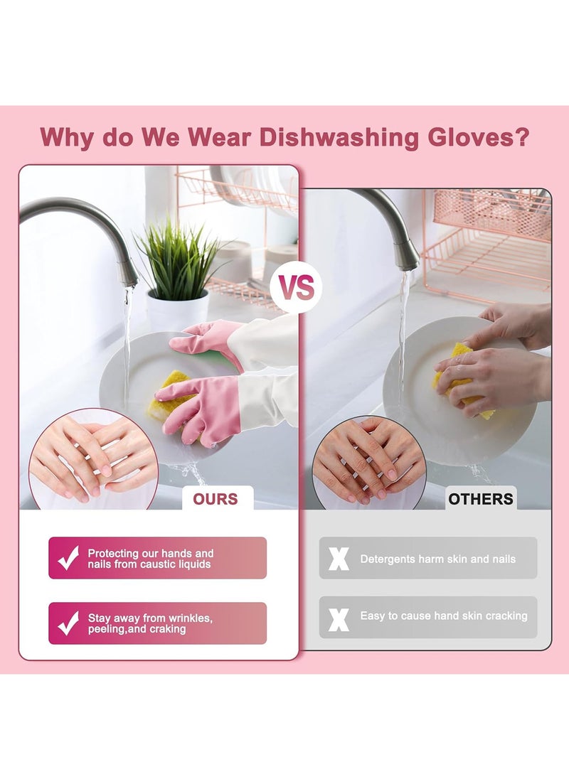 3-Pairs Long Rubber Cleaning Gloves - Waterproof Dishwashing and Kitchen Household Gloves for Cooking, Bathroom, Gardening, and Multi-Purpose Cleaning Tasks, Durable and Skin-Friendly Design