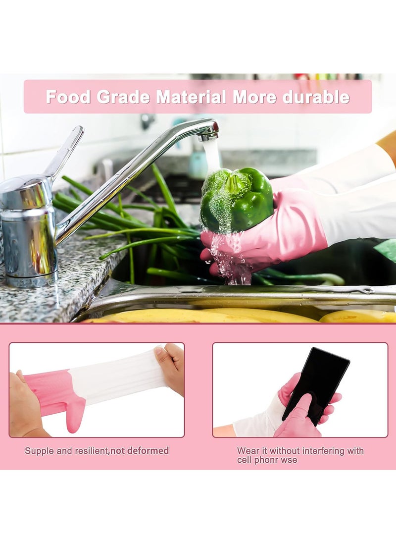 3-Pairs Long Rubber Cleaning Gloves - Waterproof Dishwashing and Kitchen Household Gloves for Cooking, Bathroom, Gardening, and Multi-Purpose Cleaning Tasks, Durable and Skin-Friendly Design