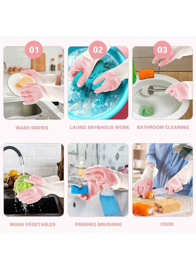 3-Pairs Long Rubber Cleaning Gloves - Waterproof Dishwashing and Kitchen Household Gloves for Cooking, Bathroom, Gardening, and Multi-Purpose Cleaning Tasks, Durable and Skin-Friendly Design