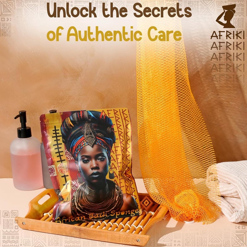 AFRIKI إسفنجة الشبكة الأفريقية من أفريقي – مقشر الجسم، مملوكة للسود ومتجذرة في أفريقيا، لجميع أنواع البشرة | طول 45 بوصة (خردل) - Image 4