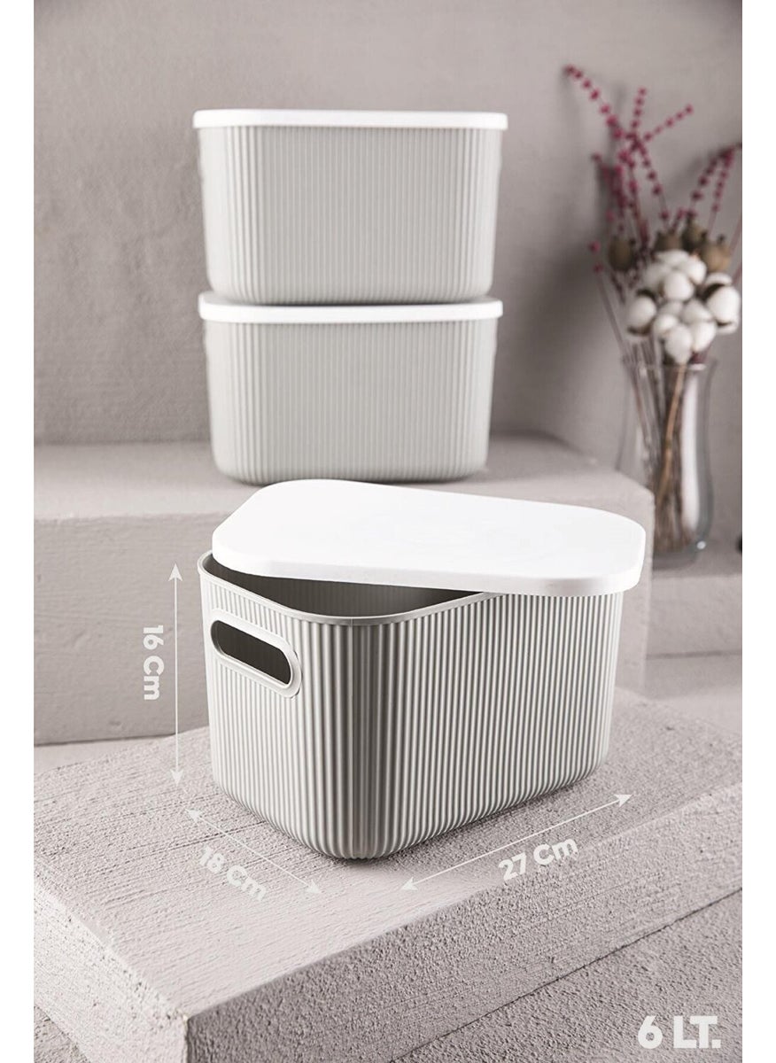 Bayev 2 Pieces Storage 6lt Gray Multi-Purpose Organizer Box with Lid,  - Image 1