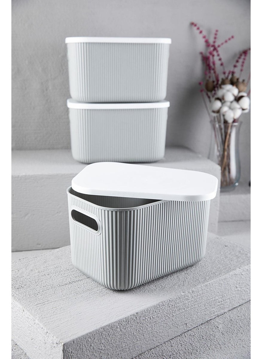 Bayev 2 Pieces Storage 6lt Gray Multi-Purpose Organizer Box with Lid,  - Image 2