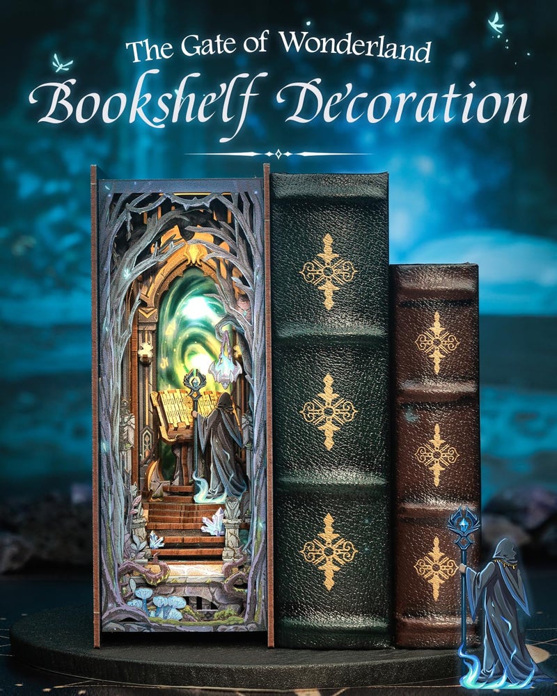 CUTEBEE Book Nook Kit - DIY Miniature House Dollhouse Kit for Adult and Teens, Booknook Bookshelf Decor Alley Model Build with LED Light, Gifts for Family and Friends (The Gate of Wonderland) - Image 2