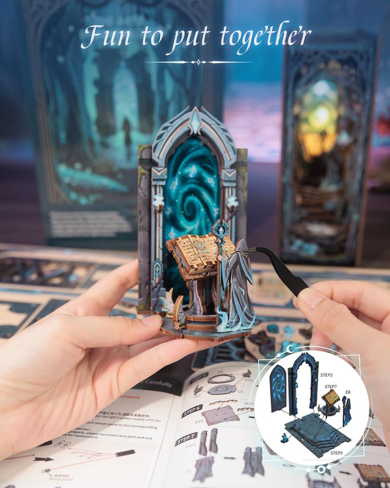 CUTEBEE Book Nook Kit - DIY Miniature House Dollhouse Kit for Adult and Teens, Booknook Bookshelf Decor Alley Model Build with LED Light, Gifts for Family and Friends (The Gate of Wonderland) - Image 5