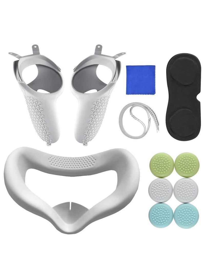 Touch Controller Grip Cover and Face Cover for Oculus Quest 2,with Anti-Throw Controller Grip Cover,Face Cover,Lens Protective Cover,Rocker Cap,Lens Cleaning Cloth (White) - Image 1