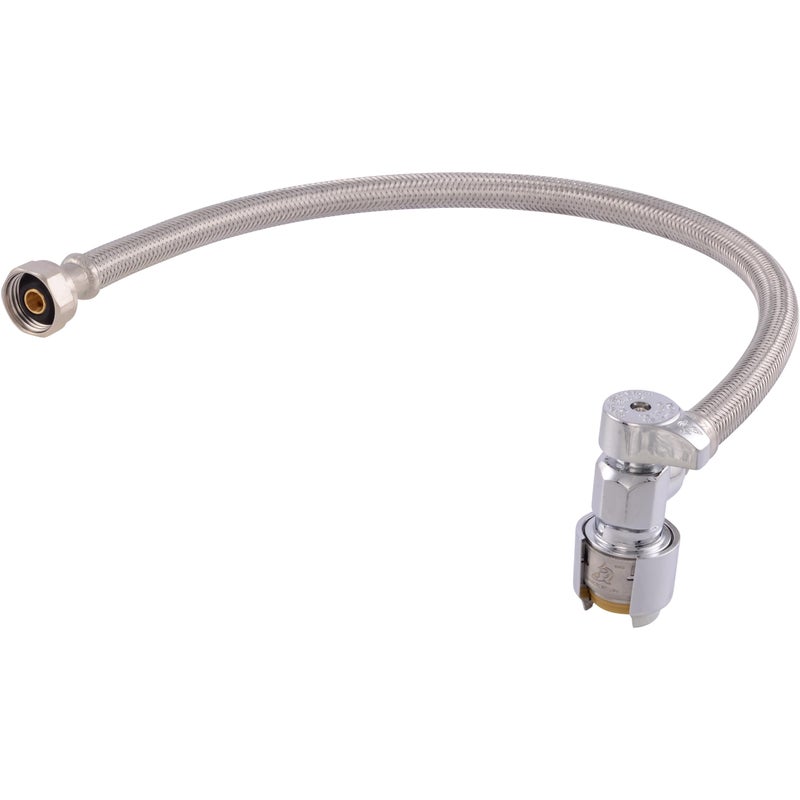 SharkBite Max 20 In. Stainless Steel Braided Faucet Connector with Angle Stop Valve, 1/2 Inch PTC x 1/2 Inch FIP, PEX Pipe, Copper, CPVC, PE-RT, HDPE, UR24657 - Image 1