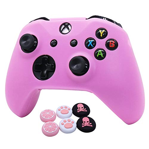 RALAN Pink Skins RALAN,Silicone Controller Cover Skin Protector Compatible for Xbox One S/X Controller (Pink Pro Thumb Grip x 2,Cat + Skull Cap &Cover Grip x 2) - Image 1