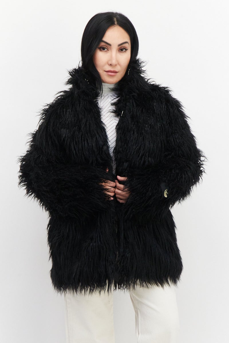 adidas Originals Women Sportswear Fit Long Sleeve Faux Fur Outdoor Jacket, Black  - Image 1