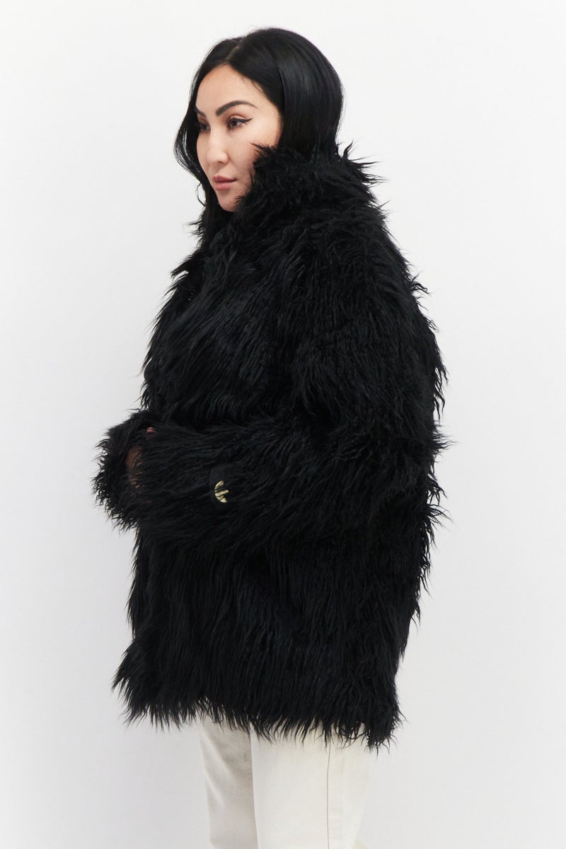 adidas Originals Women Sportswear Fit Long Sleeve Faux Fur Outdoor Jacket, Black  - Image 4