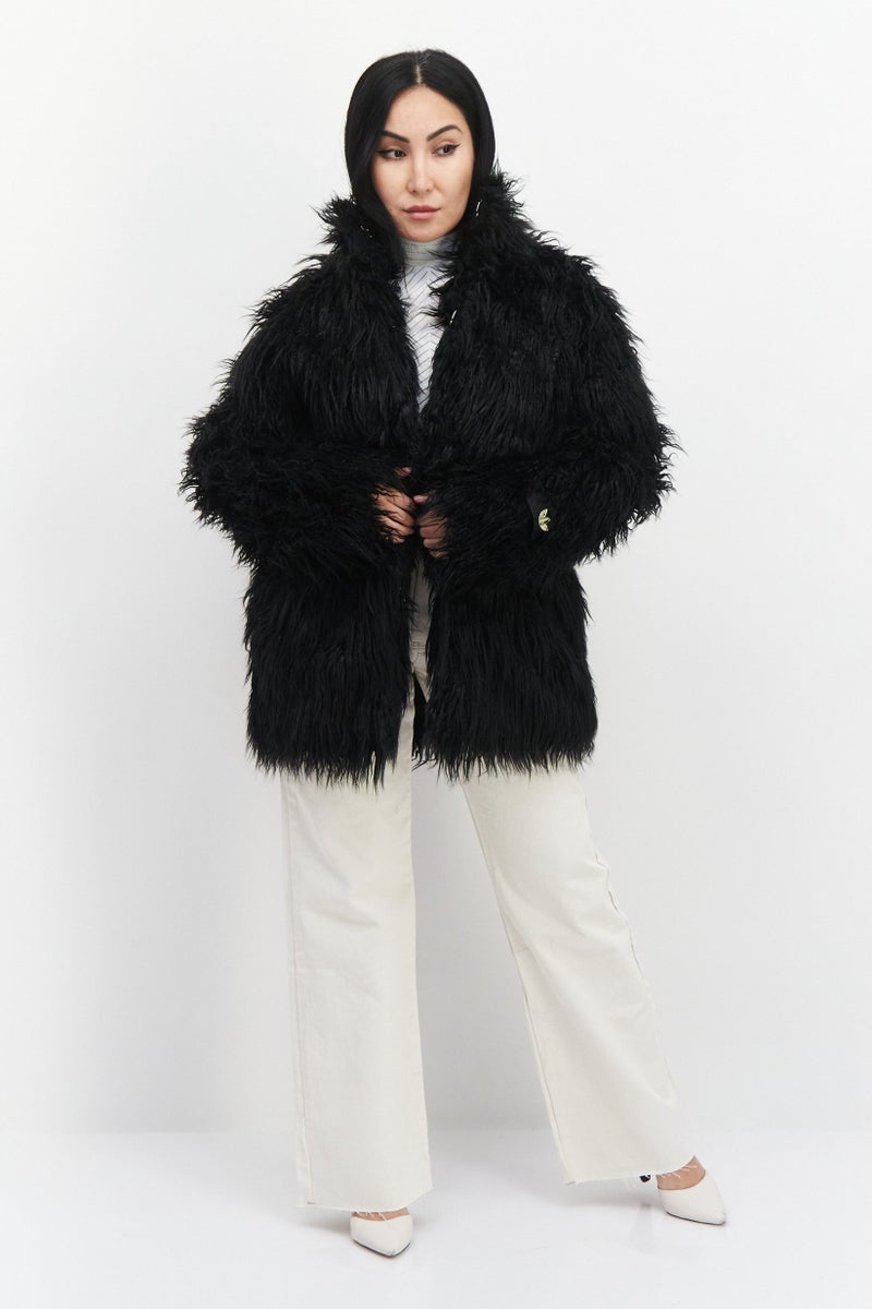 adidas Originals Women Sportswear Fit Long Sleeve Faux Fur Outdoor Jacket, Black  - Image 2