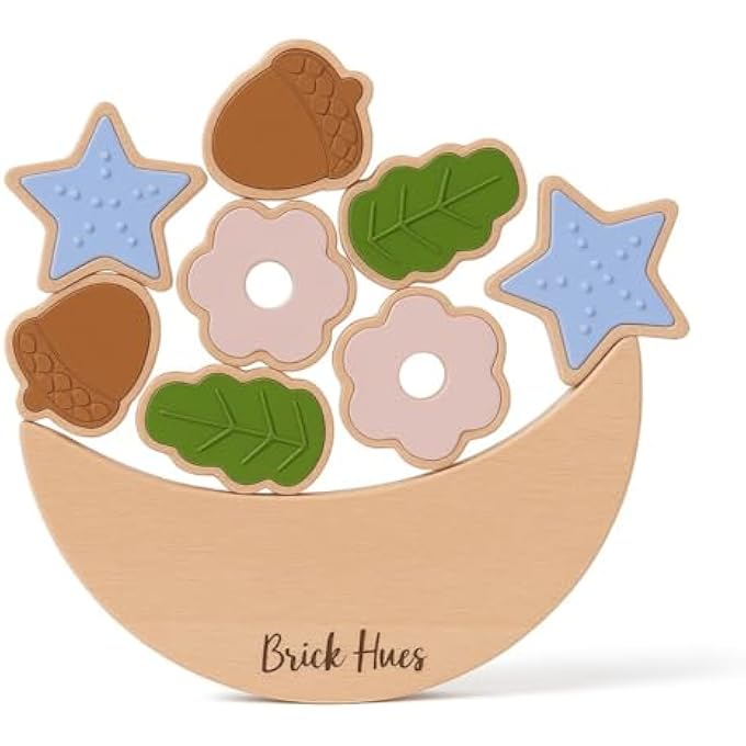 MONTESSORI STACKING & BALANCING SET – NATURE INSPIRED WOODEN ACORN, FLOWER & LEAF BLOCKS | BPA-FREE SILICONE | EDUCATIONAL GIFT FOR TODDLERS 18+ MONTHS | ECO-FRIENDLY MONTESSORI PLAY - Image 3