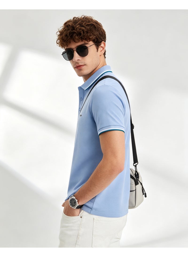 Geox Men Short Sleeve Polo Shirt, Casual Daily Wear, Smart Formal Top For Men Women, Light Blue - Image 3