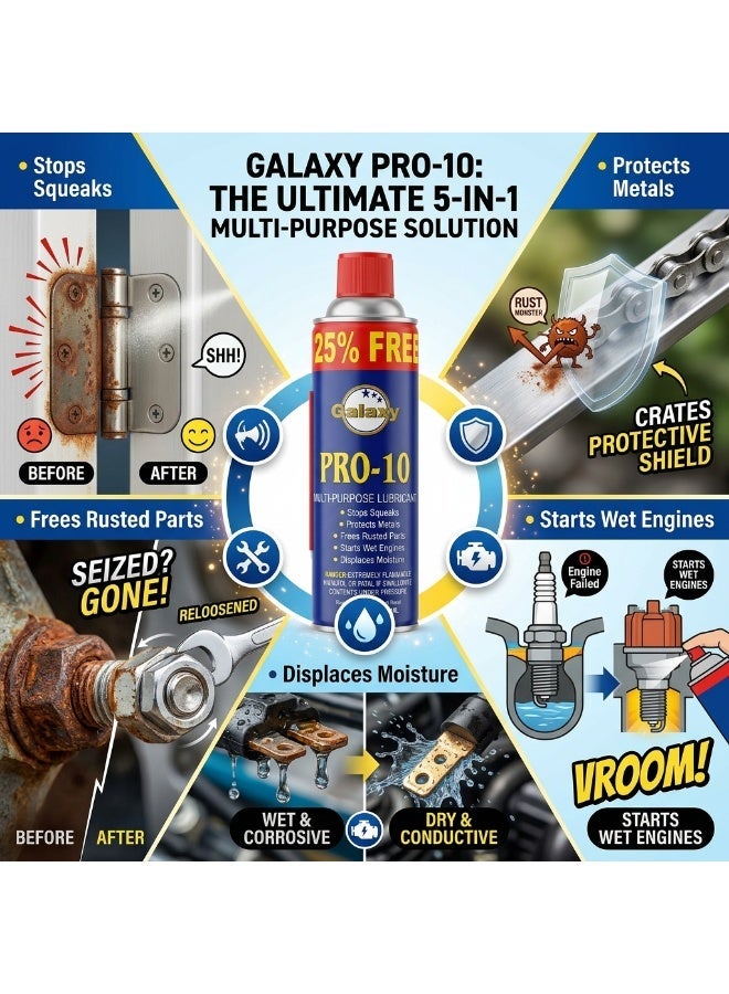 Galaxy Pro-10 Lubricant Spray 500ml - Multi-Purpose - Stops Squeaks, Frees Rusted Parts - Image 3
