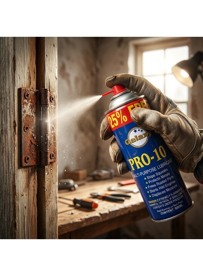 Galaxy Pro-10 Lubricant Spray 500ml - Multi-Purpose - Stops Squeaks, Frees Rusted Parts - Image 4