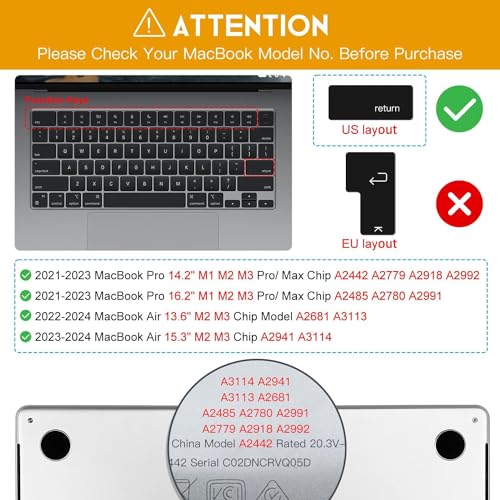 Oaky Keyboard Protector for 2021-2024 Release MacBook Air 15.3 inch [A3114 A2941 M2/M3] & MacBook Air 13.6 inch [A3113 A2681 M2/M3] Keyboard Skin Guard - Silicon Black - Image 2